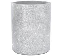 CALFOVERA PU Leather Multifunctional Pens Pot Container Shiny Silver Pencil Holder Cup Round Leather Stationery Luxury Glitter Bling Makeup Brush Stroage Box Case Desktop Organizer for Desk Office