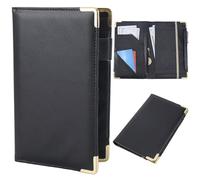 CALFOVERA PU Leather Server Book Wallet with Zipper Pocket Black Guest Book Pad Cash Check Bill Receipt Card Holder Presenters Restaurant Waitstaff Organizer for Waitress Waiter Fits Server Apron