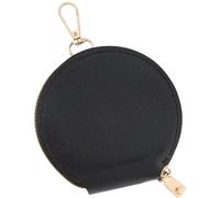 CALFOVERA PVC Round Coin Bag with Keychain for Women Portable Mini Vintage Zipper Wallet Pouch Solid Color Small Change Purse Pocket Cash Bag Keychain for Jewelry Earphones Money Organizer(Black)