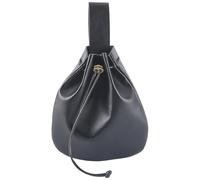 CALFOVERA Renaissance PU Leather Drawstring Pouch Portable Side Pack Medieval Leather Waist Bag Retro Viking Pirate Belt Purse Vintage Nordic Coin Dice Bag for Ren Faire Halloween(Black)