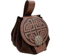 CALFOVERA Renaissance PU Leather Waist Bag Medieval Embossed Leather Belt Pouch Portable Drawstring Purse Retro Viking Pirate Side Pack Vintage Nordic Coin Dice Bag for Ren Faire Halloween(Brown B)