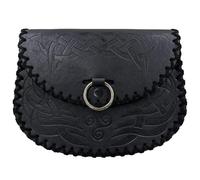 CALFOVERA Renaissance PU Leather Waist Bag Medieval Embossed Leather Belt Pouch Portable Waist Purse Retro Viking Pirate Side Pack Vintage Nordic Coin Dice Bag for Ren Faire Halloween(Black B)
