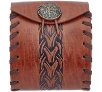 CALFOVERA Renaissance PU Leather Waist Pouch Embossed Medieval Brown Leather Mini Belt Bag Portable Retro Viking Pirate Side Pack Vintage Nordic Coin Purse Dice Bag for Ren Faire Halloween Costume