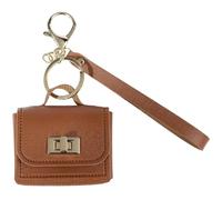 CALFOVERA Small Twist-Lock Earphone Bag Keychain Mini PU Leather Backpack Keychain Charms Miniature Change Pouch Coin Purse Key Pendants with Key Ring for Women Purse Handbag Decor (Coffee)