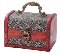 CALFOVERA Small Vintage Wooden Treasure Chest Retro Pirate Treasure Keepsake Box Mini European Decorative PU Leather Jewelry Stroage Cases with Handle for Jewelry Pearl Trinkets Birthday Gifts