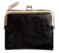 CALFOVERA Small Wallet for Women PU Leather Ladies Coin Purse with Zipper and Kiss Lock RFID Vintage Blocking Bifold Compact Wallet Credit Card Holder for Travel Money Organizer (Black)