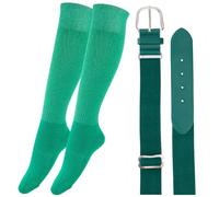 CALFOVERA Solid Color Baseball Belt and Socks Combo Set Elastic Elite Team Sport Knee High Socks Polyester PU Leather Adjustable Softball Waist Belt Waistband with Alloy Clasp for Youth Adult(Green)