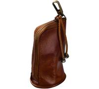 CALFOVERA Vintage Cowhide Leather Zipper Coin Purse Medieval Genuine Leather Change Holder Keychain Organizer Middle Age Handmade Travel Pouch Wallet with Key Ring for Halloween Men Women (Brown)