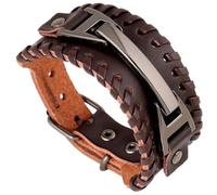 CALFOVERA Vintage Punk Rock Wide Cuff Braided Bracelet Cowhide Wristband | Gothic Bangle with Fastening Buckle Adjustable Straps Genuine Leather Wrap Bracelets for Women Men（Black）