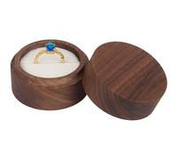 CALFOVERA Wood Ring Box Brown 5 x 3.5cm Wooden Round Bearer Rings Holder Jewelry Storage Case Small Gift Boxes with Velvet Inside for Proposal Wedding Engagement Ceremony Anniversary