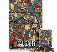 Calgary Canada Earthtone City Map Art Teenagers 1000 Pieces Puzzle Brain Exercise Happy Idle Time Precision Cut Fine Xmas Gift (50x75cm)