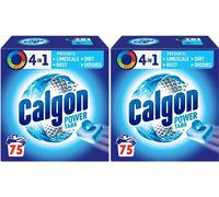 Calgon 4-in-1 Water Softener Tablets, Washing Machine Cleaner, Removes Odours, Limescale & Residue, Deep Clean, XL Pack, 2 x Pack of 75 (Packaging may vary)