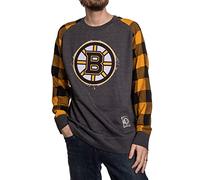 Calhoun NHL Surf & Skate Men's Buffalo Plaid Raglan with Sewn On Frayed Patch - The Lakeside Collection, Boston Bruins, Medium