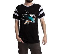 Calhoun NHL Surf & Skate Mens Shoulder Stripe Varsity Inset Sleeve Retro Style T-Shirt - The Coastal Collection, San Jose Sharks, XL