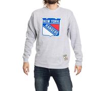 Calhoun NHL Surf & Skate Unisex Cabin Crew Neck Sweater with Premium Cotton Blend & Frayed Team Logo Crest, New York Rangers, XXL