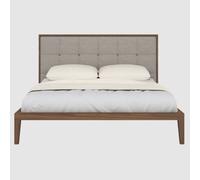 calhoun wooden king size bed with fabric headboard in walnut