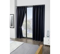 Cali Pencil Pleat - Black Woven Thermal Blackout Curtains - Width 46" x Drop 84" (117 x 213cm) - Single for Door - Emma Barclay | TJ Hughes
