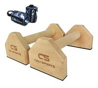 CALI SPORTS Calisthenics Wood Parallettes Bars | Push Up Bars That Will Not Slip or Wobble | Wrist Wraps Included (Small)