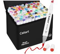 Caliart 121 Colors Alcohol Based Markers, Dual Tip (Brush & Chisel) Permanent Artist Art Markers for Adults & Kids, Plus 1 Colorless Blender