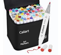 Caliart Alcohol Based Dual Tip Permanent Marker Pens with Case for Coloring, Drawing, Illustration, Card Making, Painting and Writing (80 Pack)