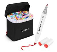 Caliart Alcohol Based Markers, 81 Colors Art Drawing Markers Set Dual Tip Fine & Chisel Permanent Colored Sketch Pens, with Case for Artists Adults Coloring Book Illustration
