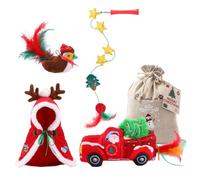 Calibonbon Christmas Cat Toy Set, 5 Pack Bundle with Interactive Feather Wand, Talking Robin, Plush Santa Truck, Reindeer Cape & Gift Bag - Catnip & Squeaky Toys for Indoor Cats