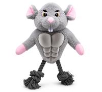 Calibonbon Funny Muscle Mouse Dog Toy - Plush Rat with Squeaky Rubber Chest & Rope Legs, Durable Interactive Chew Toy for Medium & Large Dogs, Cute Stuffed Animal for Tug, Fetch & Dental Play