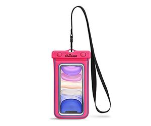 CaliCase Extra Large Waterproof Floating Phone Pouch - IPX8 Waterproof Floating Phone Case with Lanyard for iPhone X-15/ S20-S24/ Pixel 1-8 - Pink Glow in The Dark