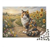 Calico Cat 1000 Piece Puzzle Sunflower Field for Relaxation First-Time Jigsaw Users Memory Improvement Small Gift Idea 52x38cm/1000pcs