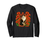 Calico Cat Field Poppies Floral CottageCore Cat Mom Dad Long Sleeve T-Shirt