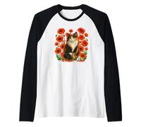 Calico Cat Field Poppies Floral CottageCore Cat Mom Dad Raglan Baseball Tee