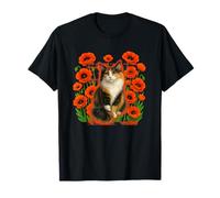 Calico Cat Field Poppies Floral CottageCore Cat Mom Dad T-Shirt