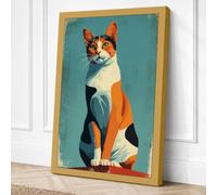 Calico Cat Geometric Canvas Wall Art Print 36x24 Inch