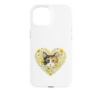 Calico Cat in Heart Filled with Wildflowers Flowers Case for iPhone 15