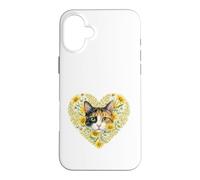Calico Cat in Heart Filled with Wildflowers Flowers Case for iPhone 16 Plus