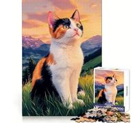 Calico Cat in Mountain Landscape Jigsaw Puzzles 1000 Pieces for Teenagers Thinking Skill Light Enjoyment Neat Edges (50x75cm)