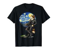 Calico Cat Smoking Starry Night Painting Van Gogh Funny Tee T-Shirt
