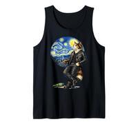 Calico Cat Smoking Starry Night Painting Van Gogh Funny Tee Tank Top