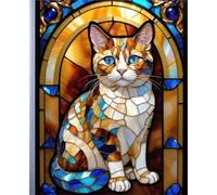 CALICO CAT *Stained Glass Jewel Art Design Print* COMPOSITION NOTEBOOK Travel Journal Diary Guest Book-Exotic Animal Feline Kitten Kitty Pet Lover ... School Ivy League University College Student