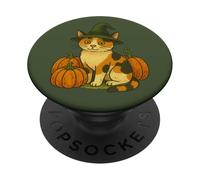 Calico Cat Witch Halloween Pumpkin Patch Magic PopSockets Adhesive PopGrip