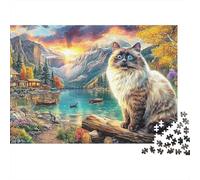Calico Cat with Blue Eyes in Snowy 1000 Piece Jigsaw Puzzles Cat by The Lake Adults Aged 12 And Above Educational Games Home Decoration Challenge High Difficulty Birthday Gifts 38x26cm100
