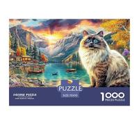 Calico Cat with Blue Eyes in Snowy Mountains_2 1,000 Piece Cat by Mountain Lake at Sunsetplastic 3D Puzzle for The Whole Family Durable Interlocking Thick Pieces Family Activity 70x50cm/1000pcs