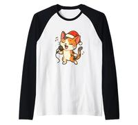 Calico Santa Cat Singing Raglan Baseball Tee