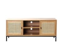 CALICOSY 2-Door TV Stand With Rattan Cane & 2 Shelves, 120Cm Wide - JAYA in Light Brown CALICOSY Light Brown
