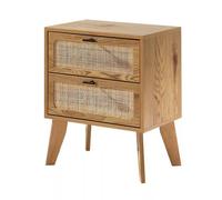 CALICOSY 2-Drawer Bedside Table With Wood Finish & Rattan Fronts, 45 Cm in Light Brown CALICOSY Light Brown