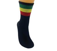 CALICULTURE Rasta Socks | Tube Socks With Stripes | Red Green Yellow Striped Socks Women Men Unisex | Retro Reggae Socks, Black, 0