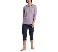 CALIDA Lovely Nights Women's 3/4 Pyjamas 100% Organic Cotton with Fabric-Covered Elastic Waistband, Peacoat Blue, 40-42