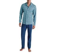 CALIDA Relax Imprint Men's Long Pyjamas 100% Cotton, Pottery Blue, 46-48