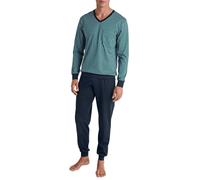 CALIDA Relax Imprint Men's Long Pyjamas 100% Cotton Trousers with Fabric Covered Elastic Waistband, Pond Green, 40