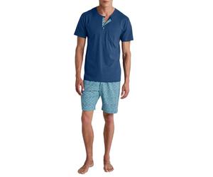 CALIDA Relax Imprint Men's Short Pyjamas 100% Cotton, Pottery Blue, 46-48